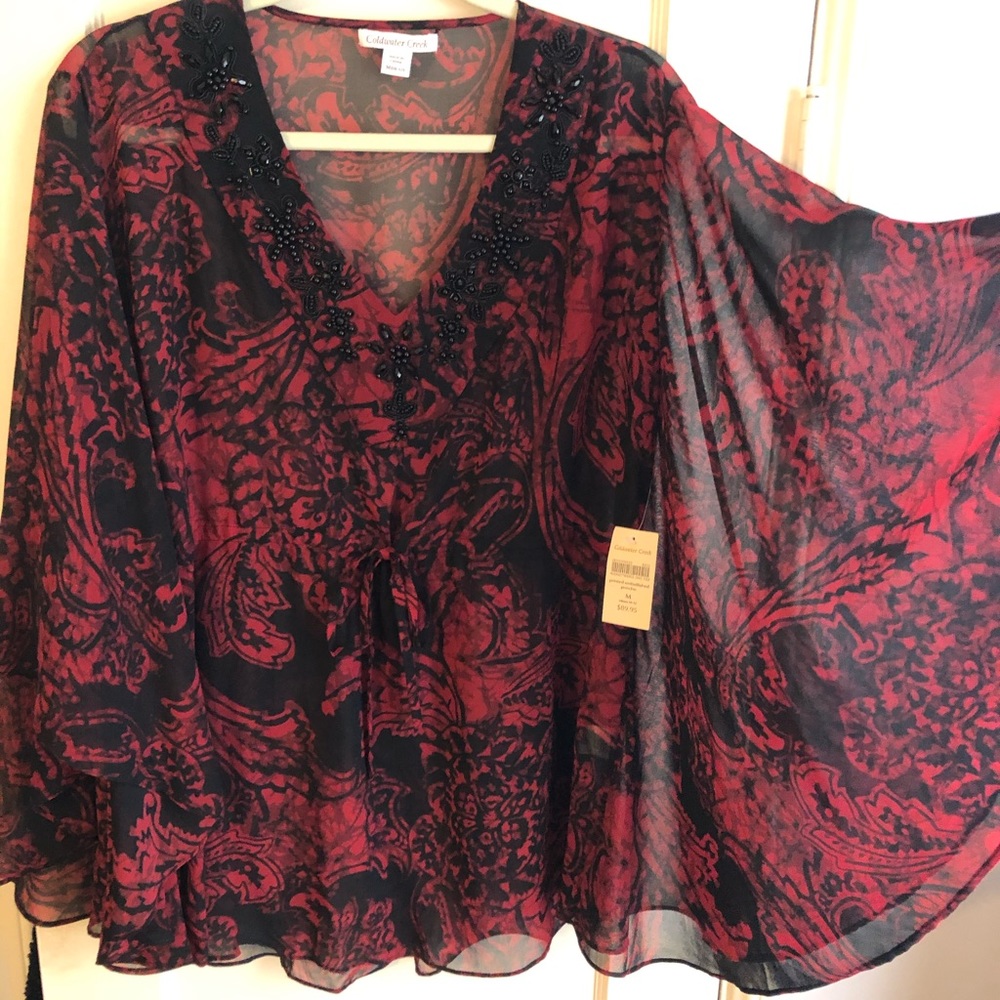 NWT! Red & Black Coldwater Creek Peasant Blouse